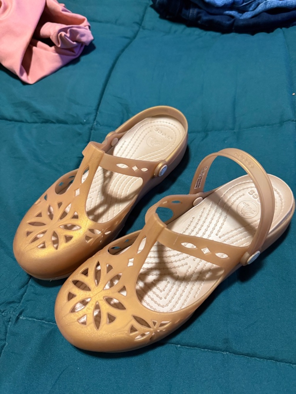 CROCS Women's Metallic Gold Cutout Sandals
